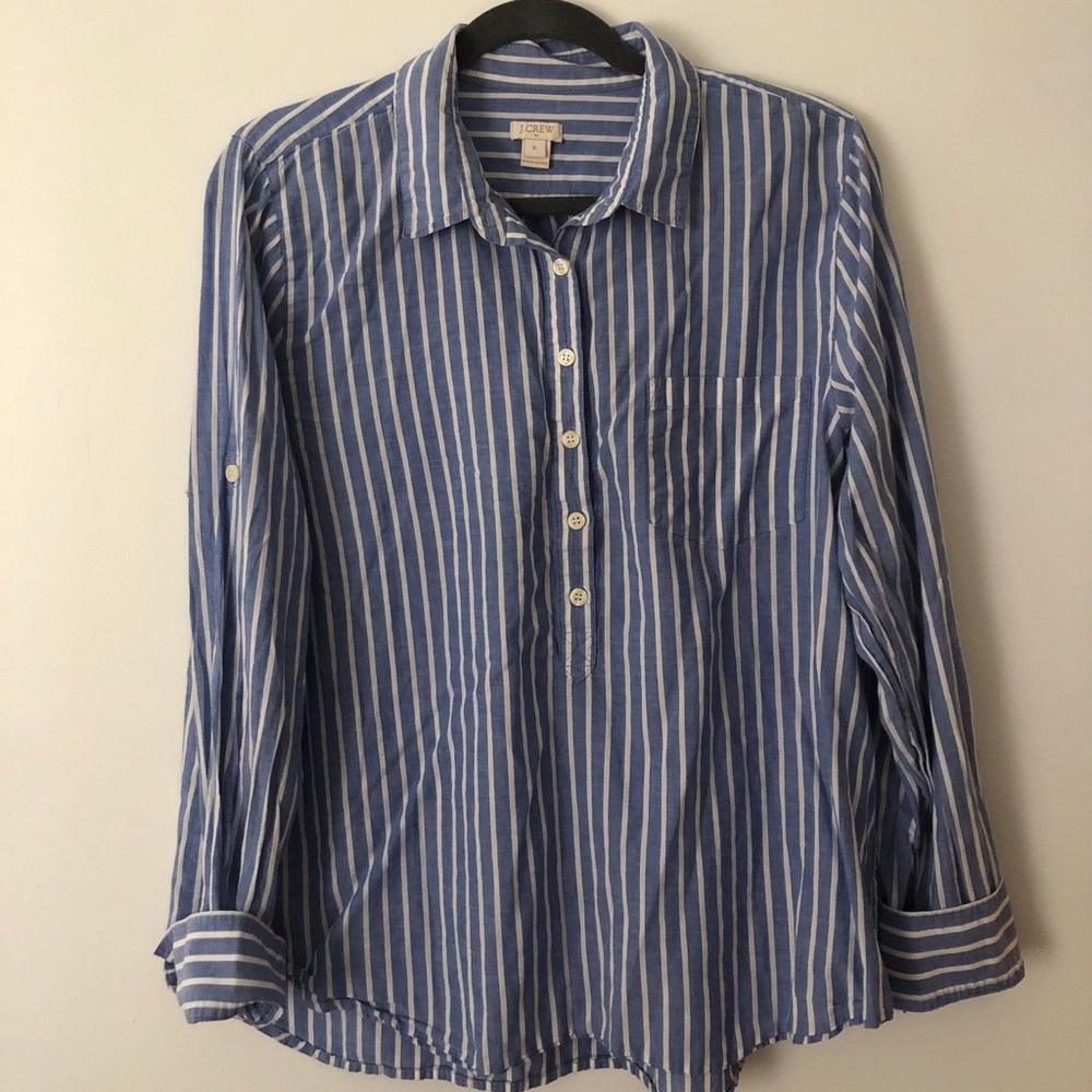 Blue and White Striped J Crew Button Down
